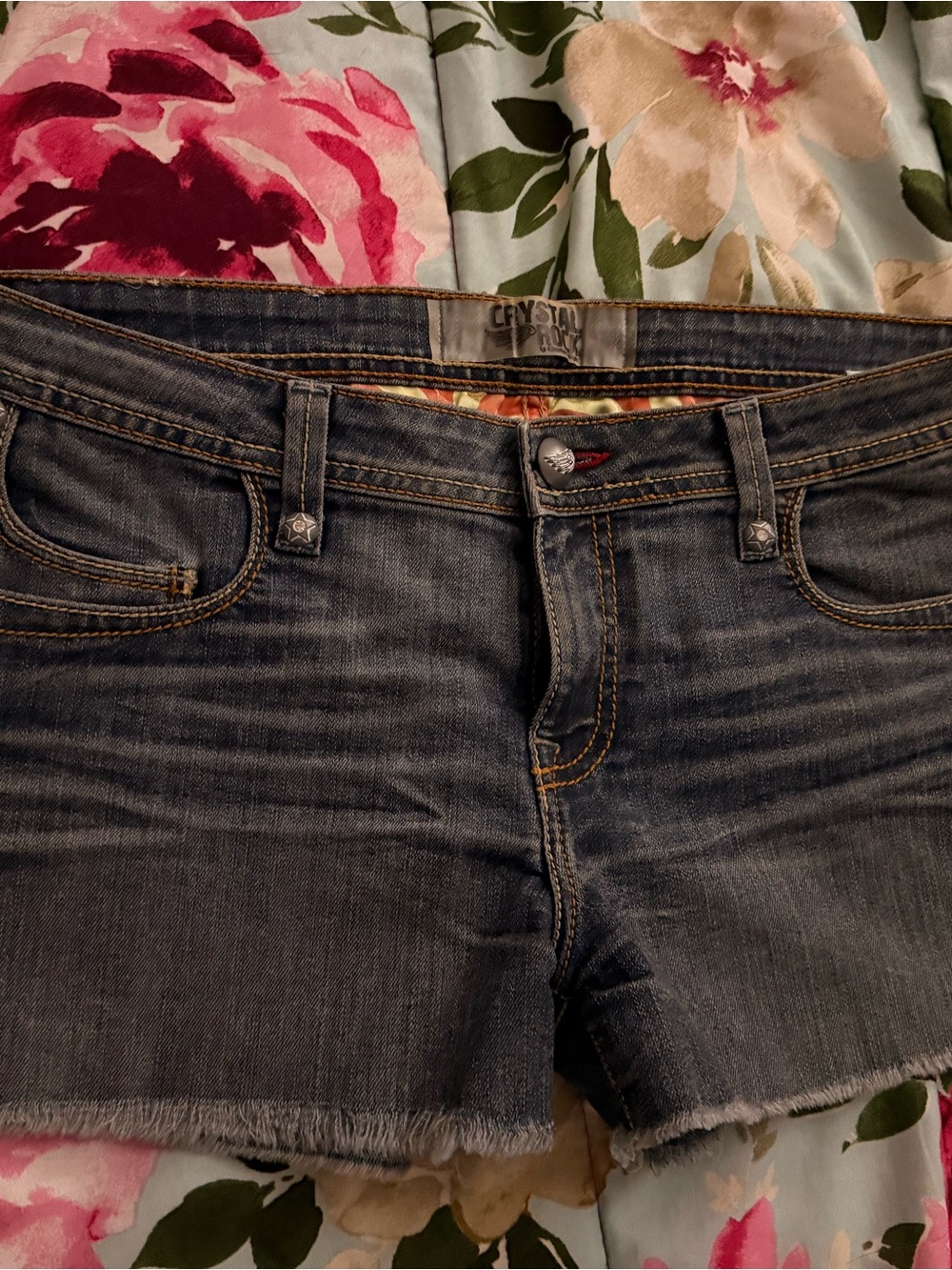 Christian Audigier Dark Blue Frayed Hem Denim Shorts